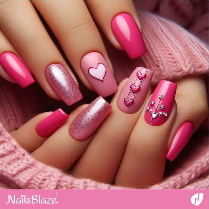Embellished Pink Nails for Love Day | Valentine Nails - NB2641